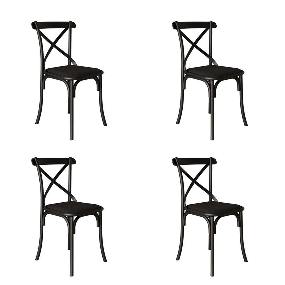 Kit 4 Cadeiras Katrina Assento Corano Preto Aço Preto