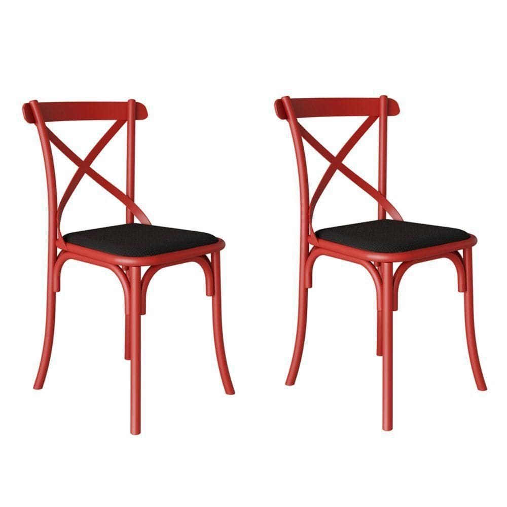 Kit 2 Cadeiras Katrina Assento Corano Preto Aço Vermelho