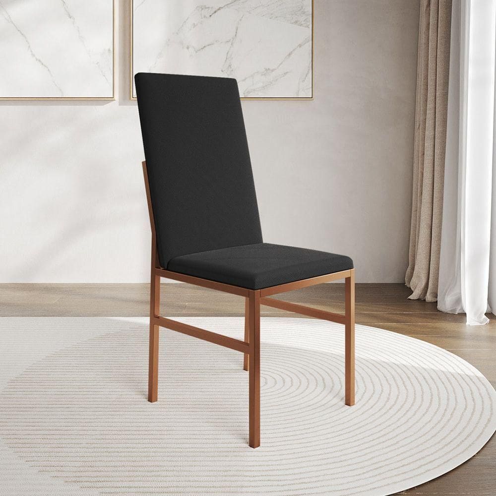 Cadeira De Jantar Estofada Mônaco Premium Cobre E Preto