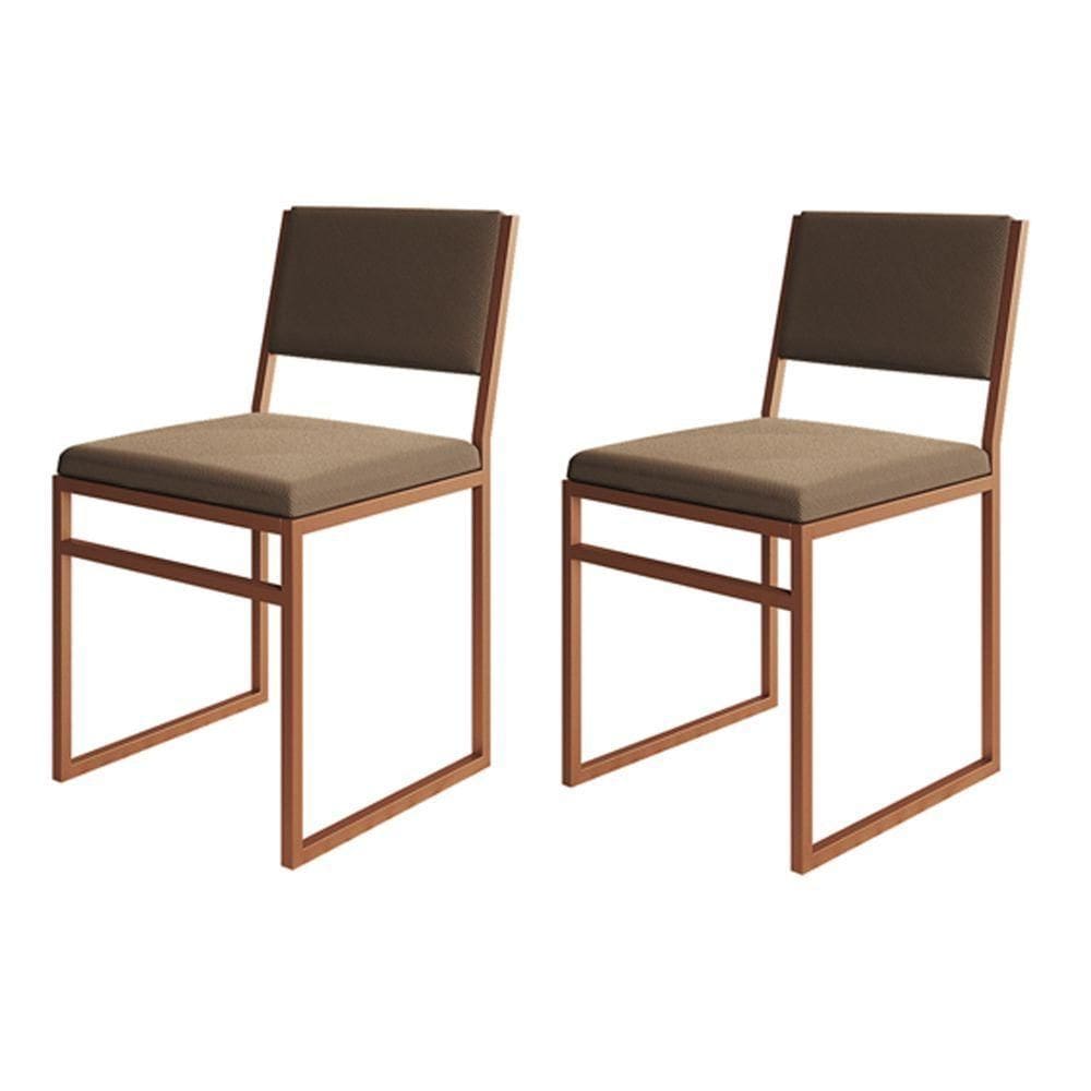 Kit 2 Cadeiras De Jantar Industrial Isa Assento Estofado Veludo Marrom Base Cobre Marrom