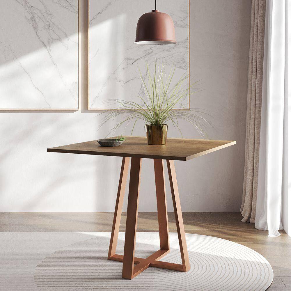 Mesa De Jantar Mônaco 90cm Imbuia Base Cobre Marrom