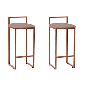 Kit 2 Banquetas Alta Industrial Premium Bar Cozinha Bistrô Aço Dori Cobre Assento Suede Bege Marrom