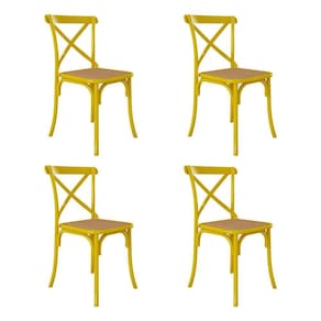 Kit 4 Cadeiras Jantar Cross Katrina X Amarela Assento Bege Aço Amarelo