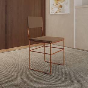 Cadeira De Jantar Industrial Estofada Veludo Marrom Base Cobre Vitoria Marrom