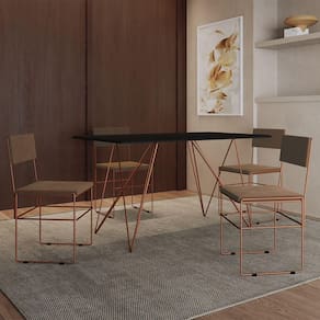 Mesa Jantar Industrial Trama 1,40x0,80m Preta Com 4 Cadeiras Estofadas Vitória Marrom E Cobre Marrom