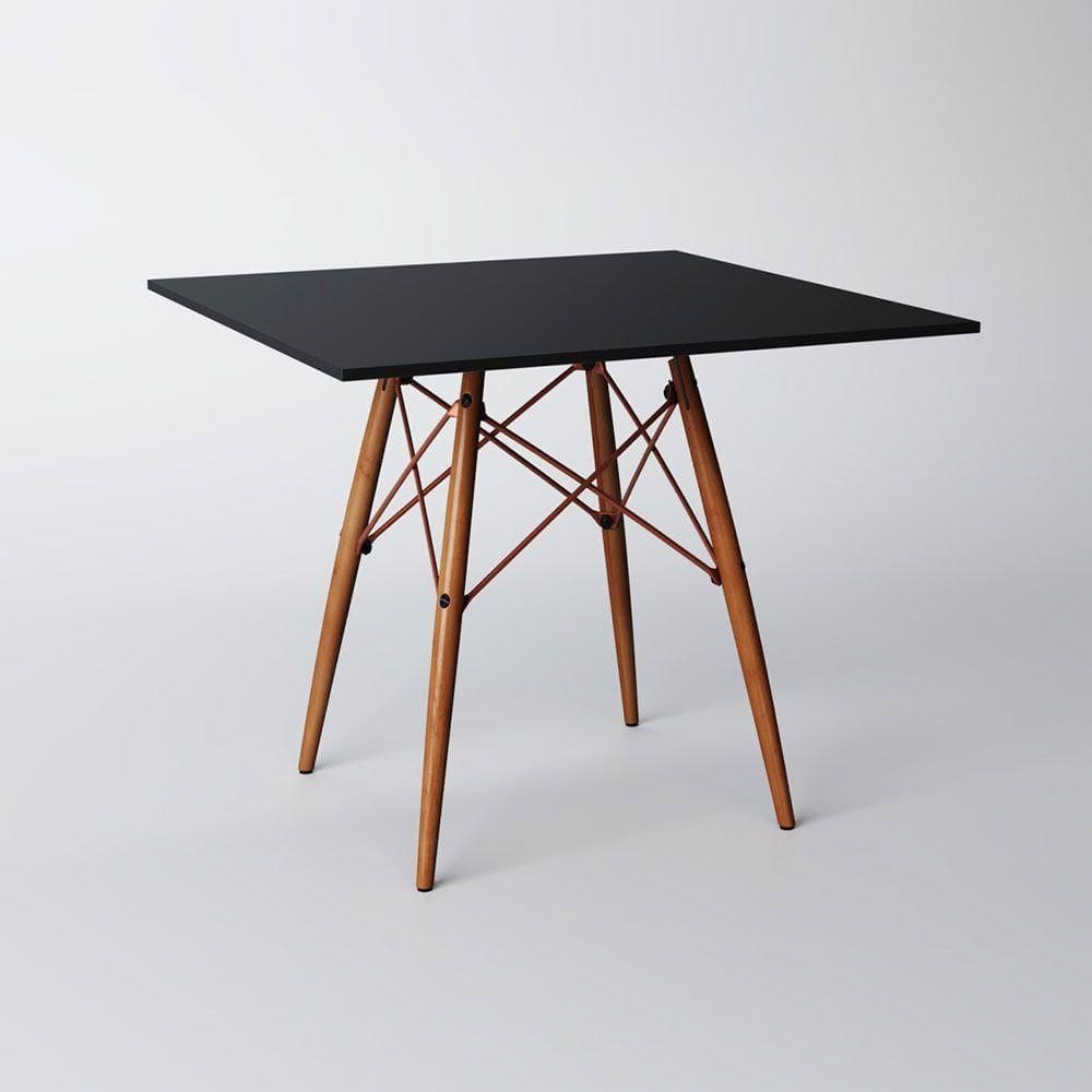 Mesa Eiffel Wood Cobre Tampo De Madeira Quadrada 90cm Preto