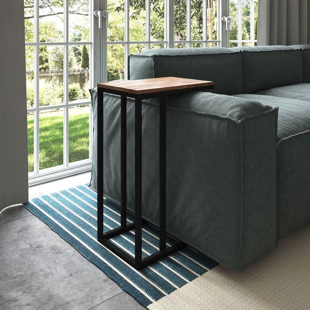 Mesa Lateral Encaixe Elena Preto E Tampo Amêndoa Marrom