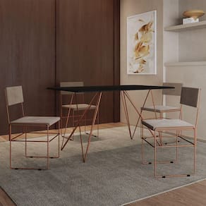 Mesa Jantar Industrial Trama 1,40x0,80m Preta Com 4 Cadeiras Estofadas Vitória Bege E Cobre Marrom