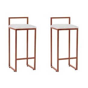 Kit 2 Banquetas Alta Industrial Premium Bar Cozinha Bistrô Aço Dori Cobre Assento Corino Branco Marrom
