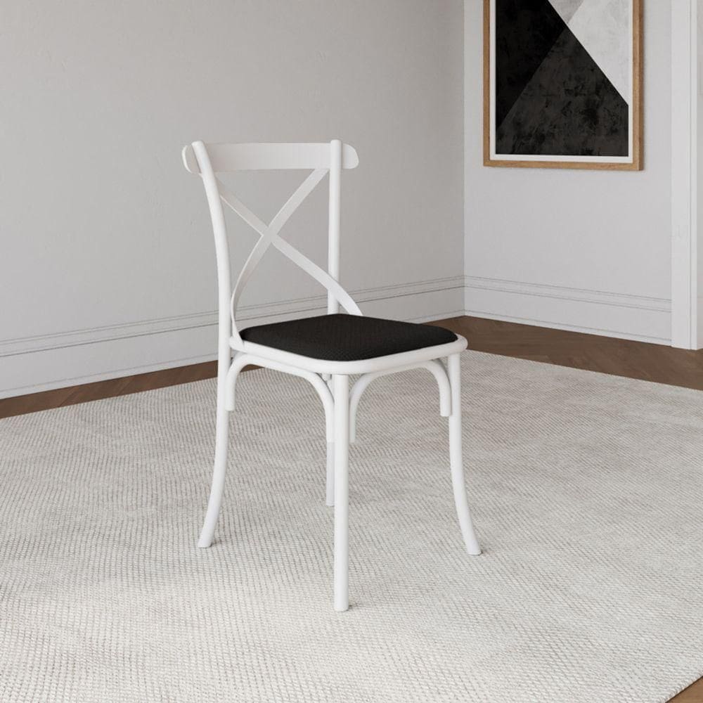 Cadeira Katrina Assento Corano Preto Aço Branco