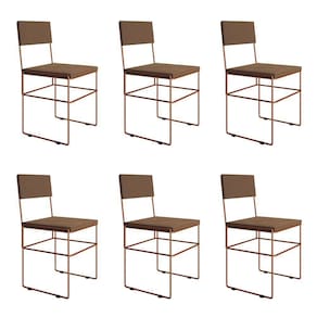 Kit 6 Cadeiras De Jantar Industrial Estofadas Veludo Marrom Base Cobre Vitoria Marrom