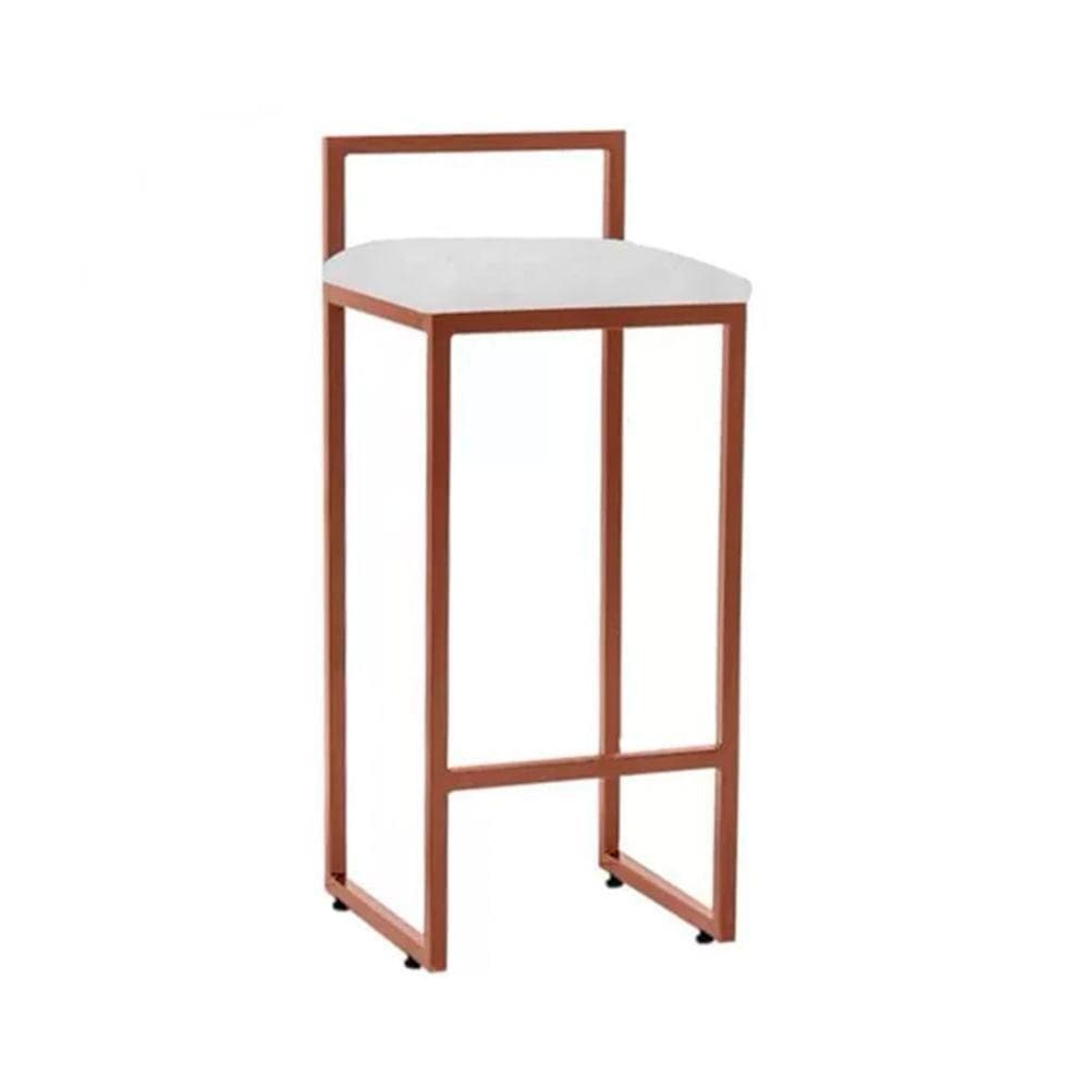 Banqueta Alta Industrial Em Aço Bar E Cozinha Dori Cobre Assento Suede Branco Marrom