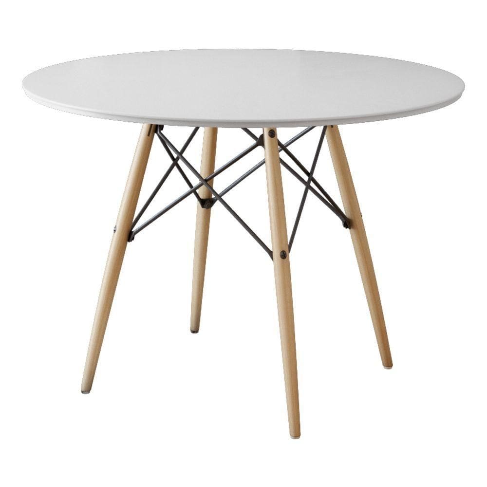 Mesa Eiffel Redondo Tampo De Madeira 90cm Branco