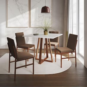 Conjunto De Jantar Mesa Mônaco 90cm Tampo Branco Com 4 Cadeiras Marrom Base Cobre Preto