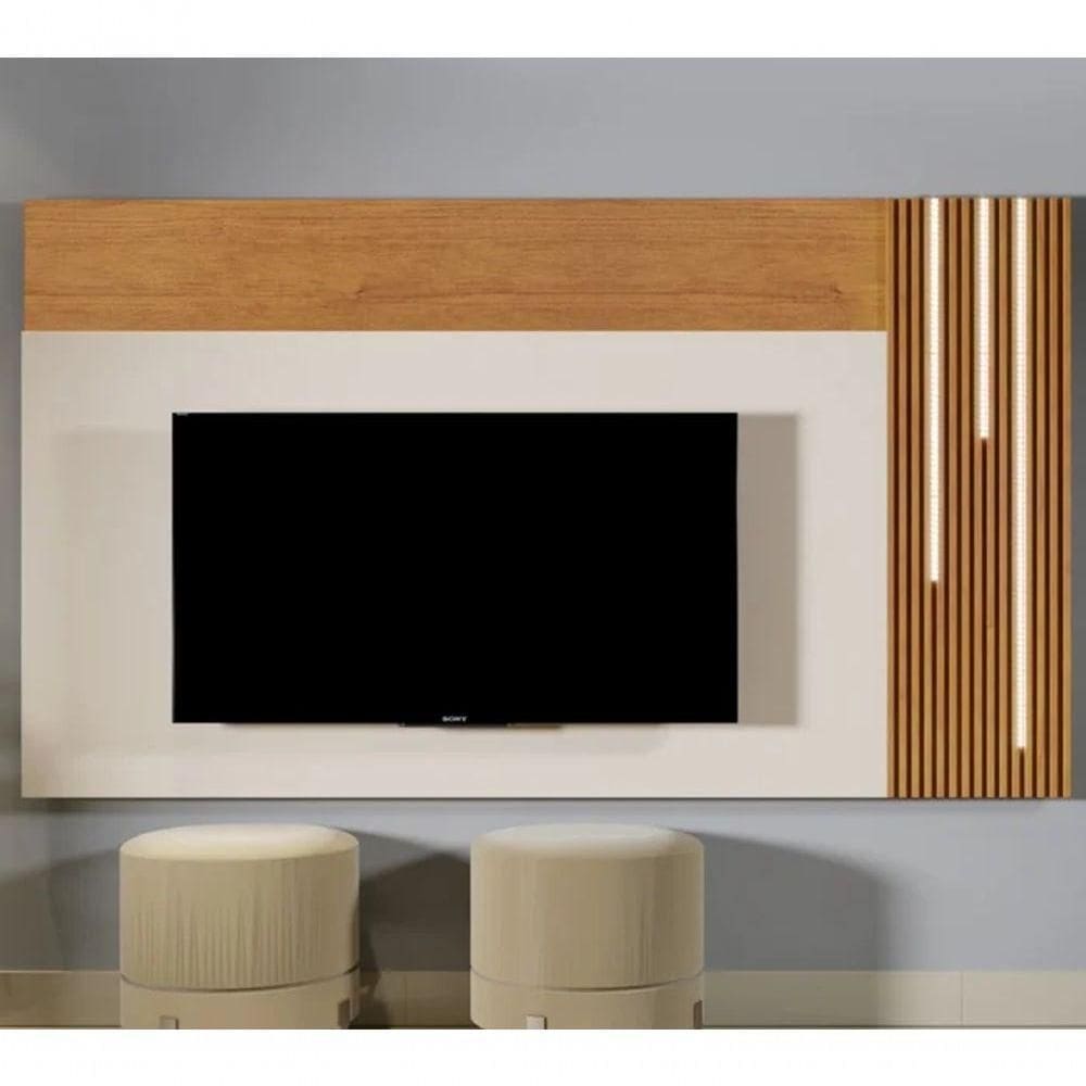 Painel Para Tv Até 75\" Valencia Com Led Cascata Naturalle/off White - Mavaular Móveis