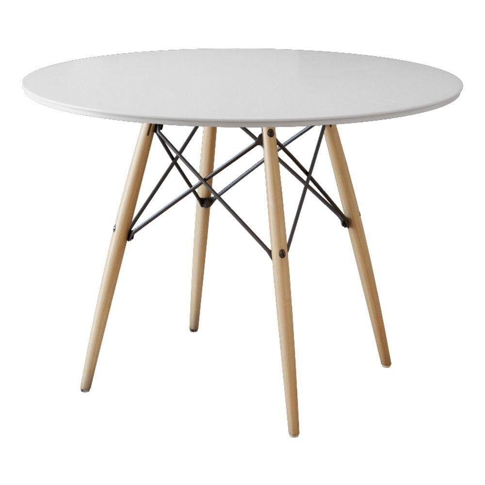 Mesa Eames Eiffel Redondo Tampo De Madeira 90cm Branco