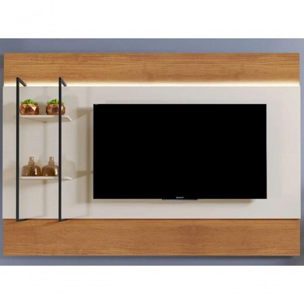 Painel Para Tv Até 65 Polegadas Granada Com Led 2 Prateleiras Naturalle/off White - Mavaular