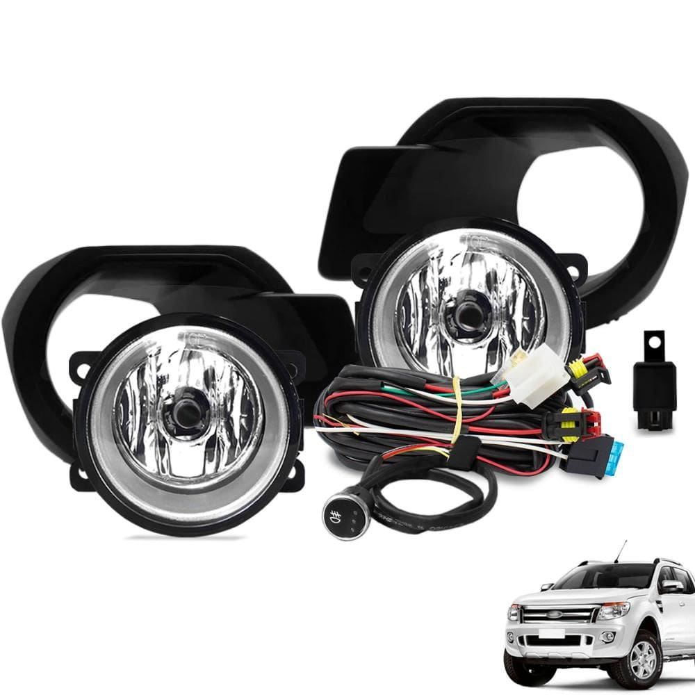 Kit Farol de Milha Ranger 2013 a 2015 Botão Touch Moldura Preta