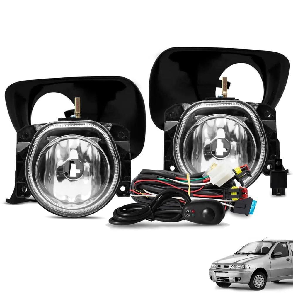 Kit Farol de Milha Palio Weekend Strada Trek 2001 a 2003 Botão Alternativo e Moldura