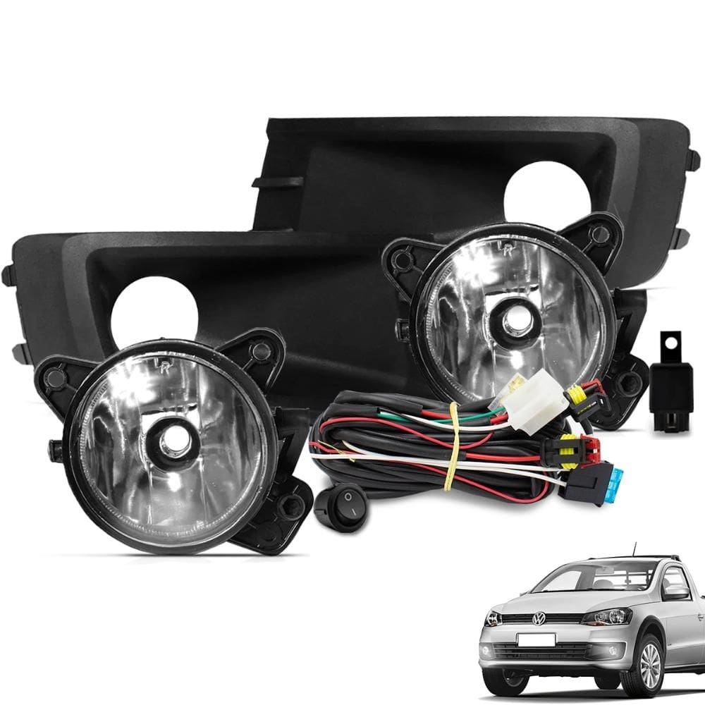 Kit Farol de Milha Saveiro G6 2014 a 2016 Botão Tic Tac Moldura Preta
