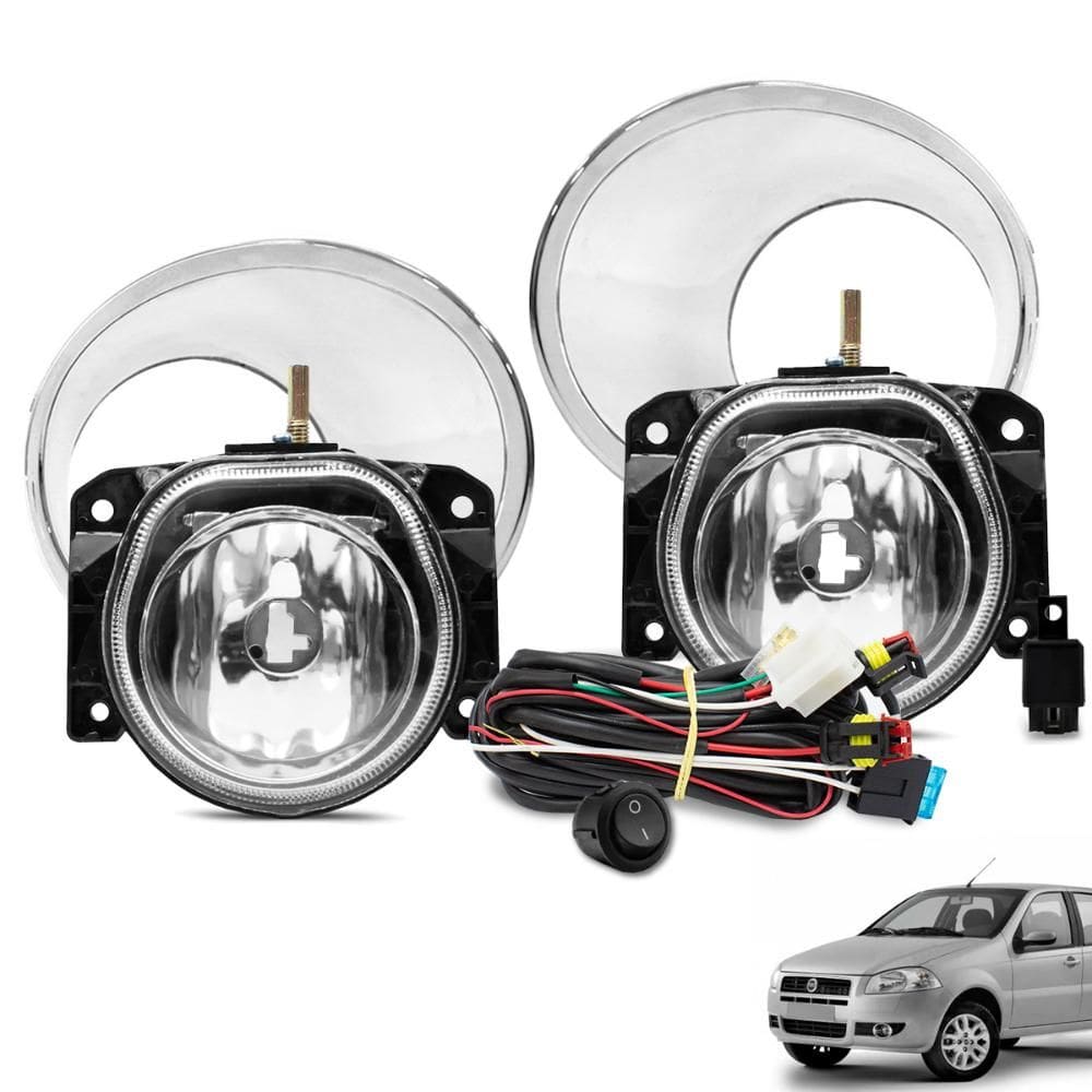 Kit Farol de Milha Palio EL 2009 a 2011 Botão Tic Tac e Moldura Cromada