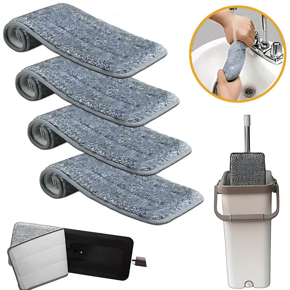 Kit 4 Refil Mop Flat Pano Microfibra Lavável Chão Seco Limpo