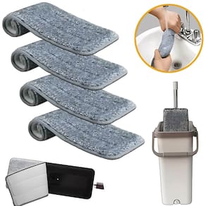 Kit 4 Refil Mop Flat Pano Microfibra Lavável Chão Seco Limpo