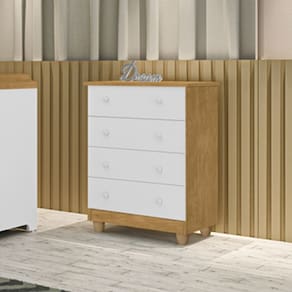 Comoda Lara 4 Gavetas Em Mdf Nature / Branco