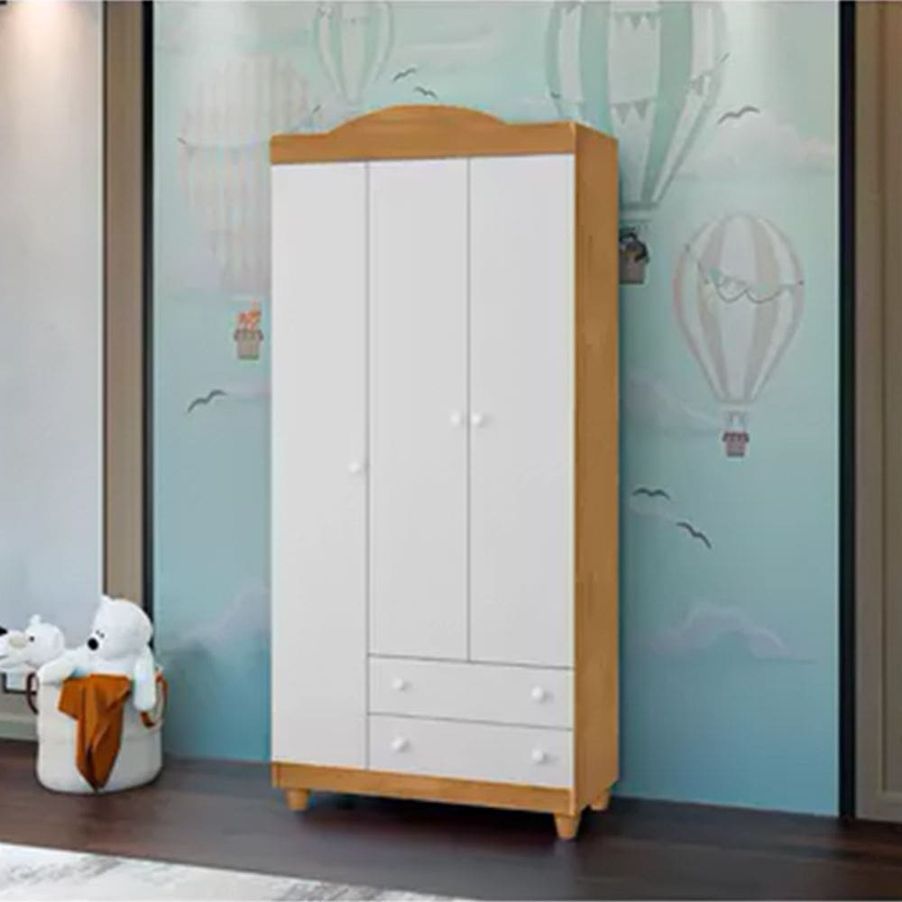 Roupeiro Lara 3 Portas E 2 Gavetas Em Mdf Nature / Branco