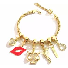 Pulseira Berloque Boca Delegada Direito Folheado A Ouro 18k