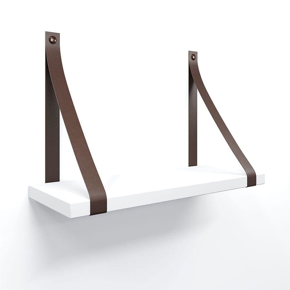 Prateleira Em Mdf Branco 30x15cm Com Alça Cor Café
