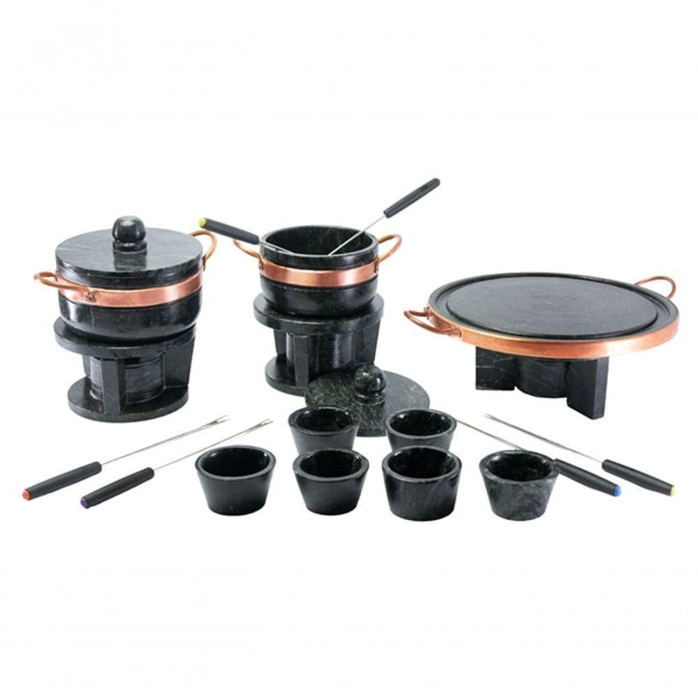 Kit Fondue Pedra Sabão Completo 18 Pçs Chapa 27 Cm