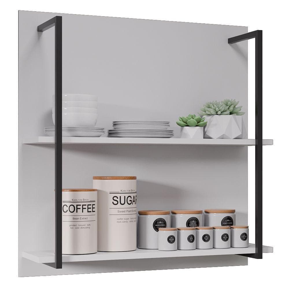 Prateleira Industrial Cozinha Dupla Com Painel Flora M24 Branco - Mpozenato