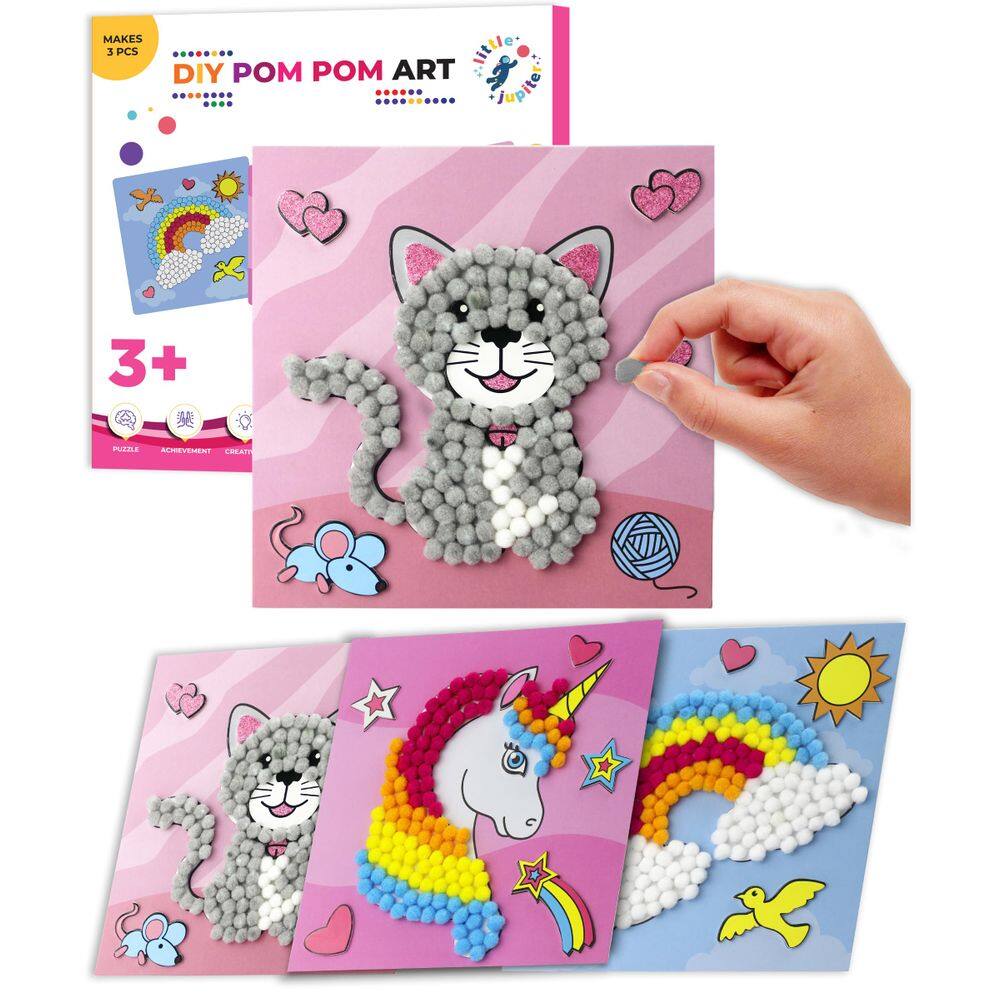Kit de artesanato Little Jupiter Pom Pom Art para crianças de 3 a 5 anos - Conjunto 2