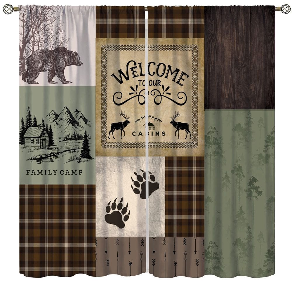 Cortinas Ginness Cabin Retro Rustic Lodge Bear Deer Moose 183