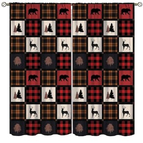 Cortinas Ginness Cabin Retro Rustic Lodge Bear Deer Moose 107