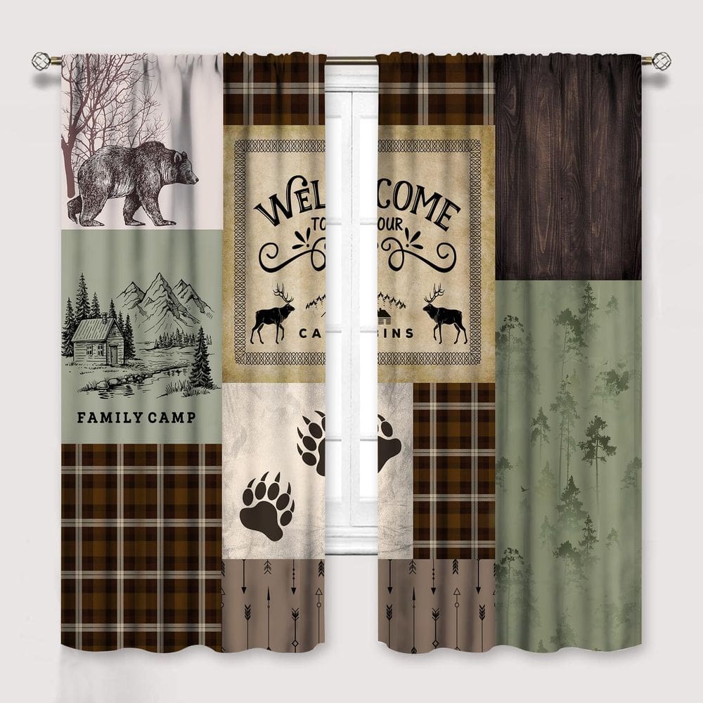 Cortinas Ginness Cabin Retro Rustic Lodge Bear Deer Moose 160