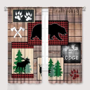 Cortinas Ginness Cabin Retro Rustic Lodge Bear Deer Moose 105