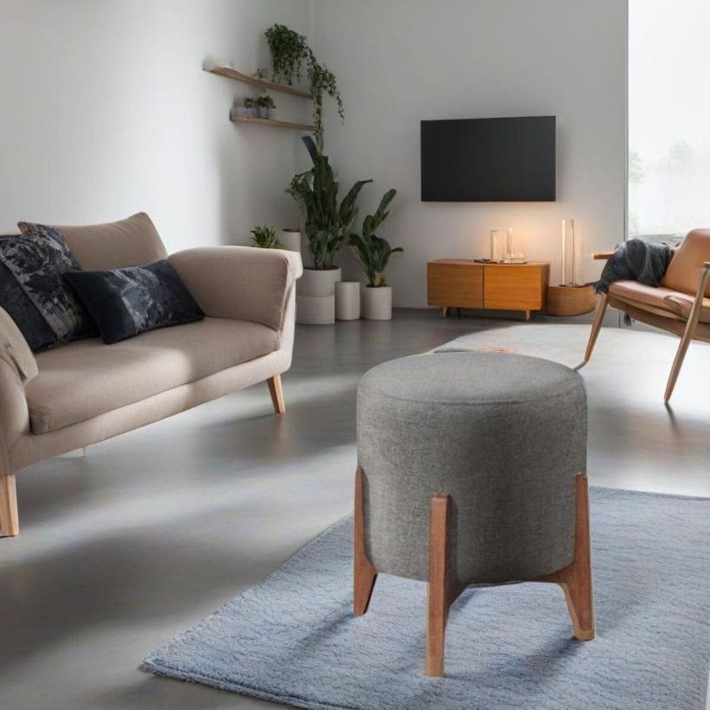 Puff Estofado Decorativo Redondo Sala de Estar Thor Suede