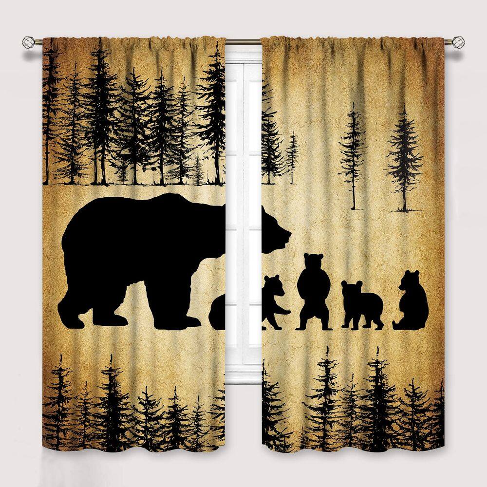 Cortinas Ginness Cabin Retro Rustic Lodge Bear Deer Moose 105