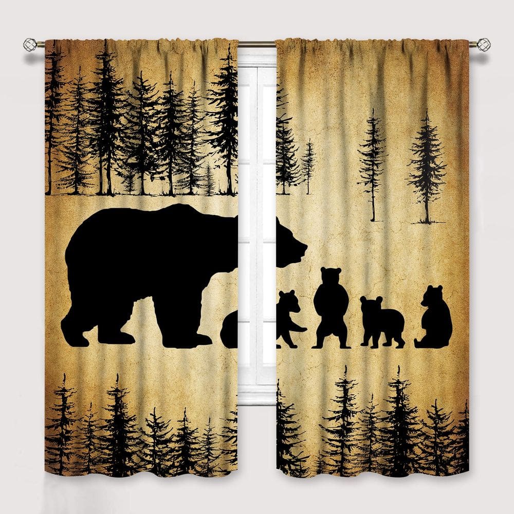 Cortinas Ginness Cabin Retro Rustic Lodge Bear Deer Moose 105