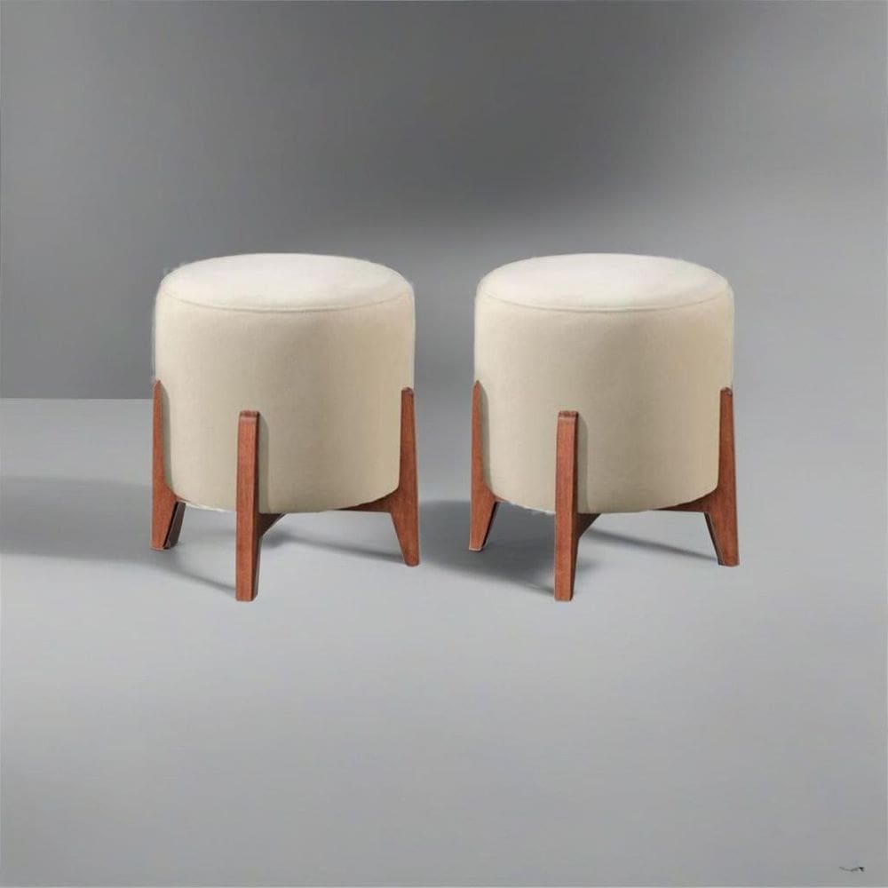 Kit 2 puff Decorativo para Sala Redondo Luxo Roma Linho
