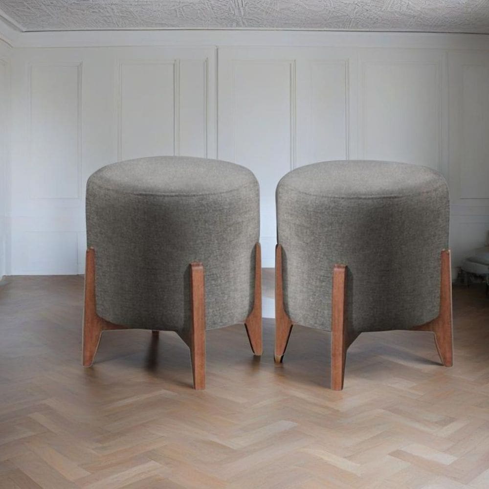 Kit 2 puff Decorativo para Sala Redondo Luxo Roma Suede