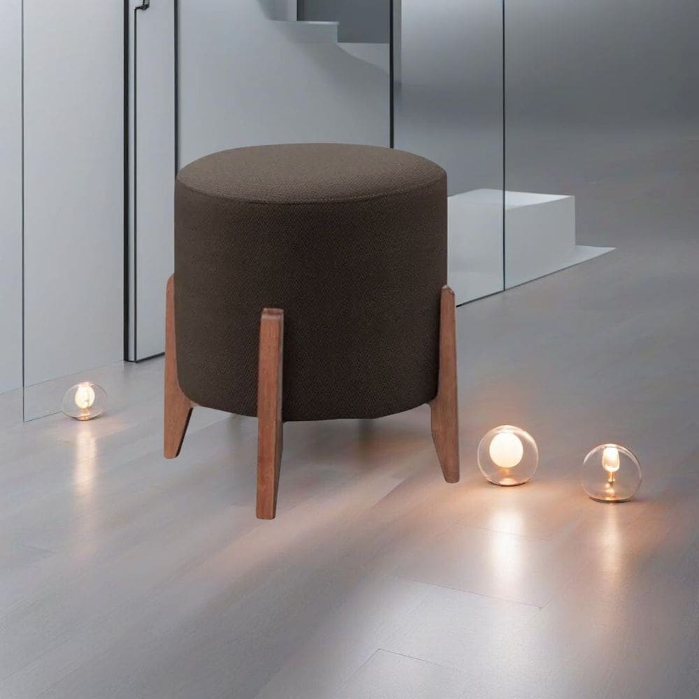 Puff Estofado Decorativo para Sala Redondo Londres Corino