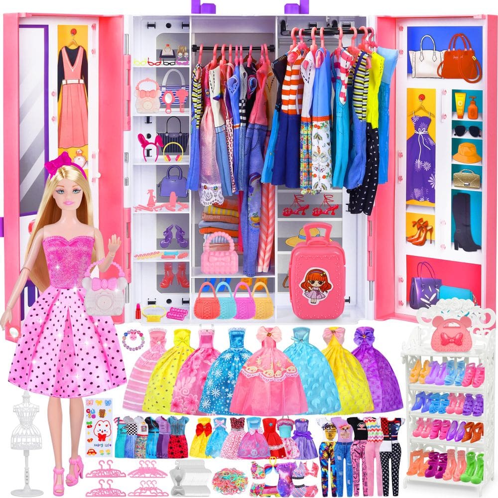 Conjunto de brinquedos para bonecas com boneca, 342 peças de roupas e acessórios