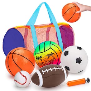 Conjunto de bolas esportivas Qirptey, pacote com 5, bolsa e bomba manual para crianças de 1 a 7 anos