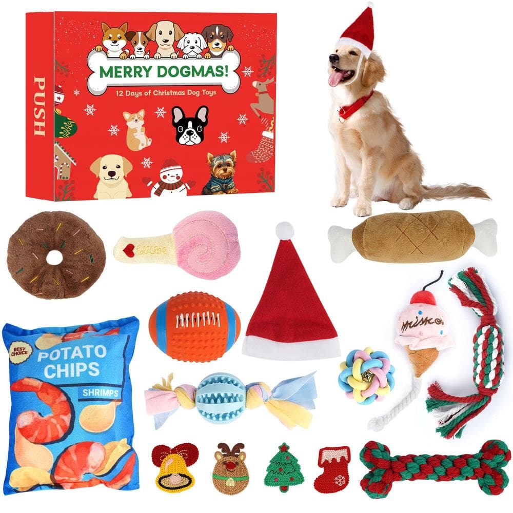 Calendário do Advento de Brinquedos para Cães ANOTION 12 dias de Natal 2024
