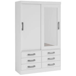 Guarda Roupa 2 Portas 6 Gavetas com Espelho Meridian D Doro Cor Branco