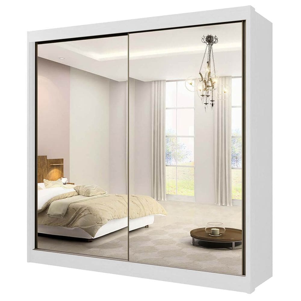 Guarda Roupa Casal Espelhado 2 Portas 6 Gavetas Las Vegas Cor Branco