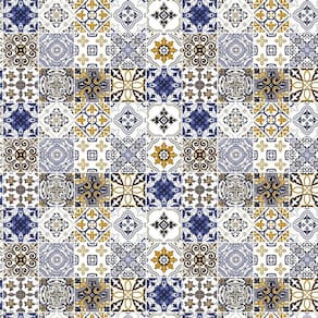 Papel Parede Azulejo Tons Branco E Azul Autocolante Cozinha